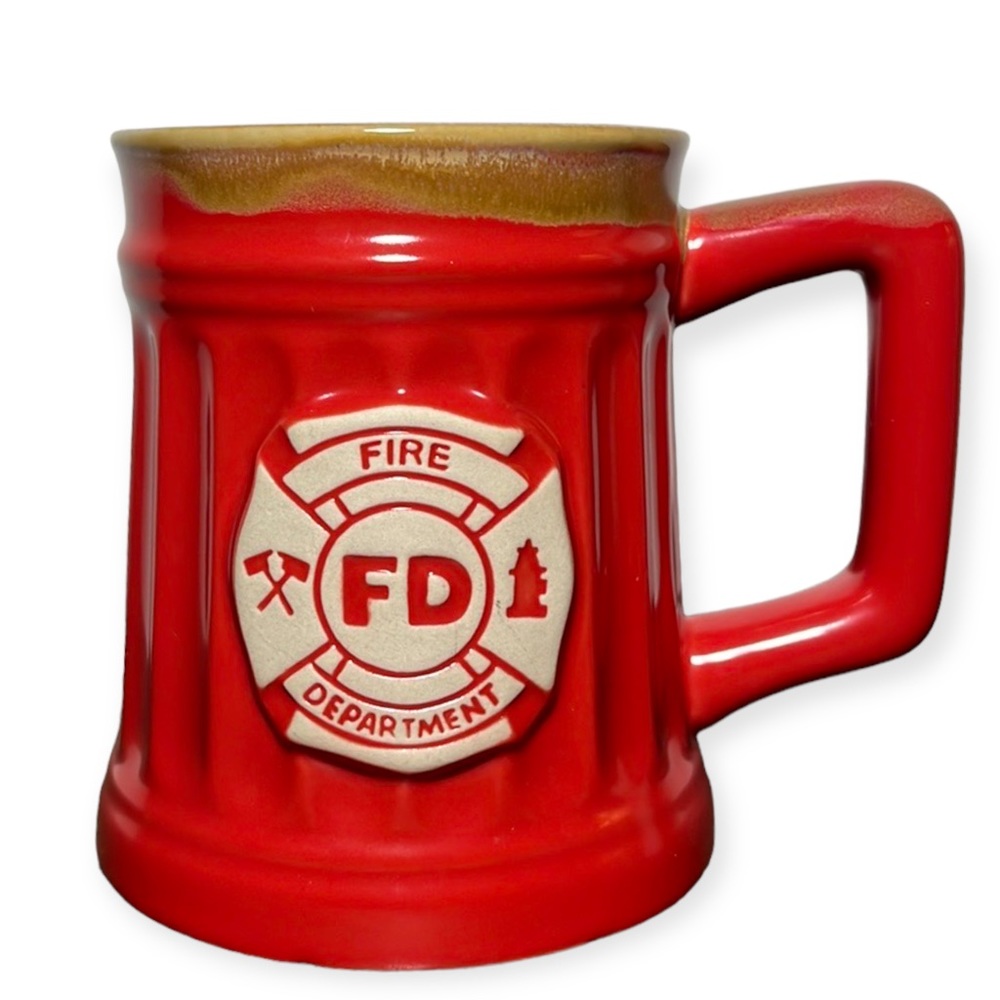 Abby Press Red Ceramic Ribbed Fireman Coffee Mug/Cup With Fire Department Logo